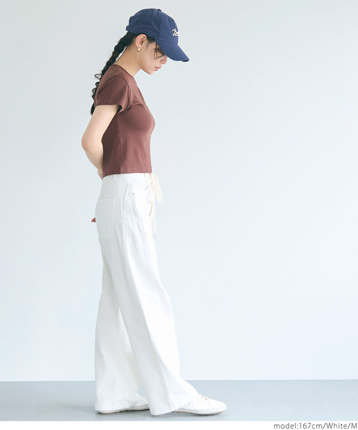 Lace-up washed wide-leg jeans