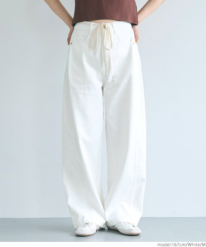 Lace-up washed wide-leg jeans