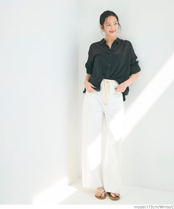 Lace-up washed wide-leg jeans