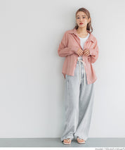 Lace-up washed wide-leg jeans