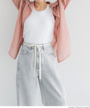Lace-up washed wide-leg jeans