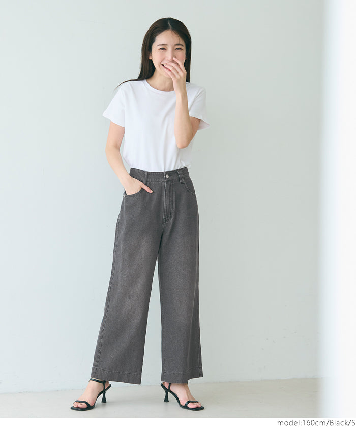 Slouchy washed cropped wide-leg jeans