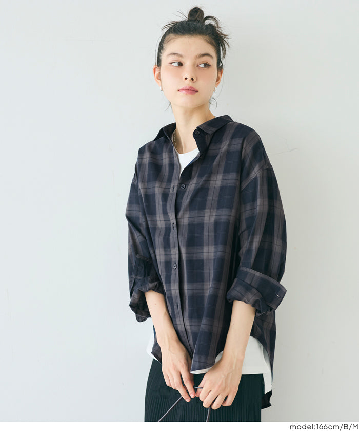 清新感寬鬆格紋襯衫