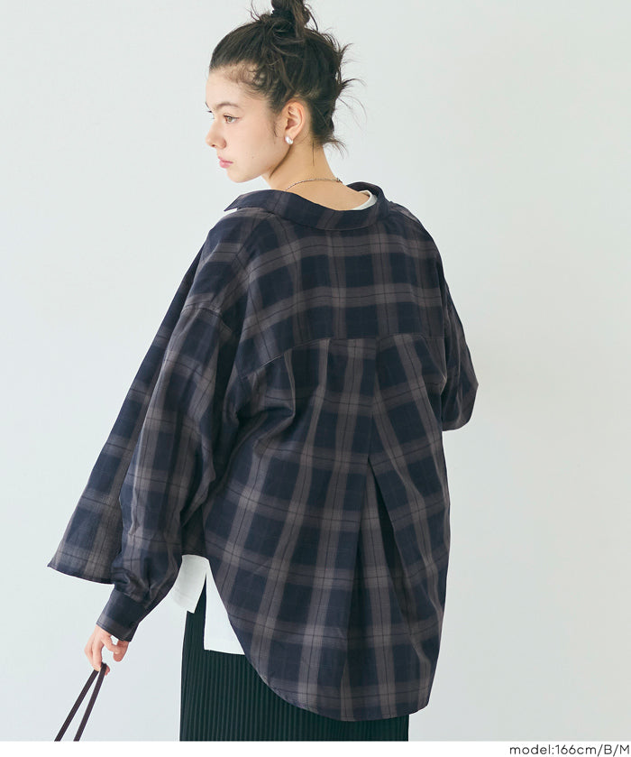 清新感寬鬆格紋襯衫