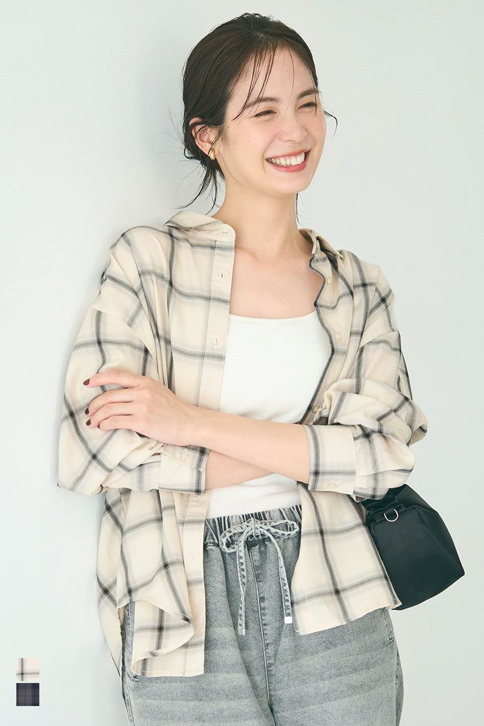 清新感寬鬆格紋襯衫
