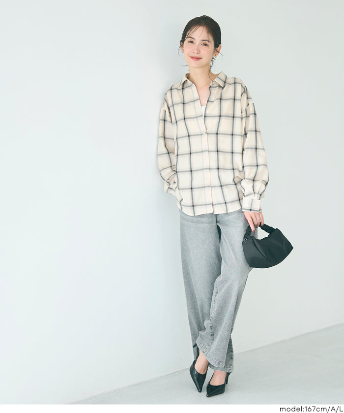 清新感寬鬆格紋襯衫