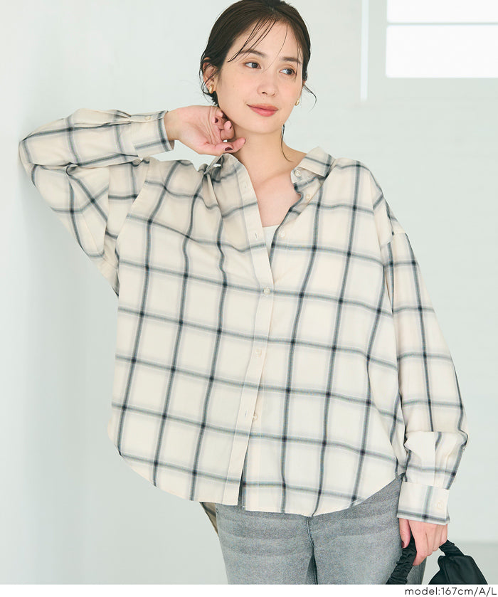 清新感寬鬆格紋襯衫
