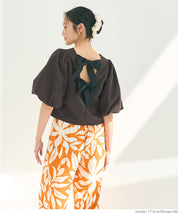 French Elegant Bow Puff Sleeve Cropped Top