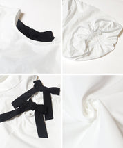 French Elegant Bow Puff Sleeve Cropped Top