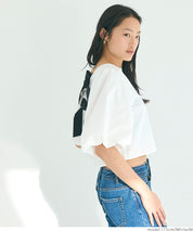 French Elegant Bow Puff Sleeve Cropped Top