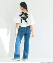 French Elegant Bow Puff Sleeve Cropped Top