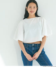 French Elegant Bow Puff Sleeve Cropped Top