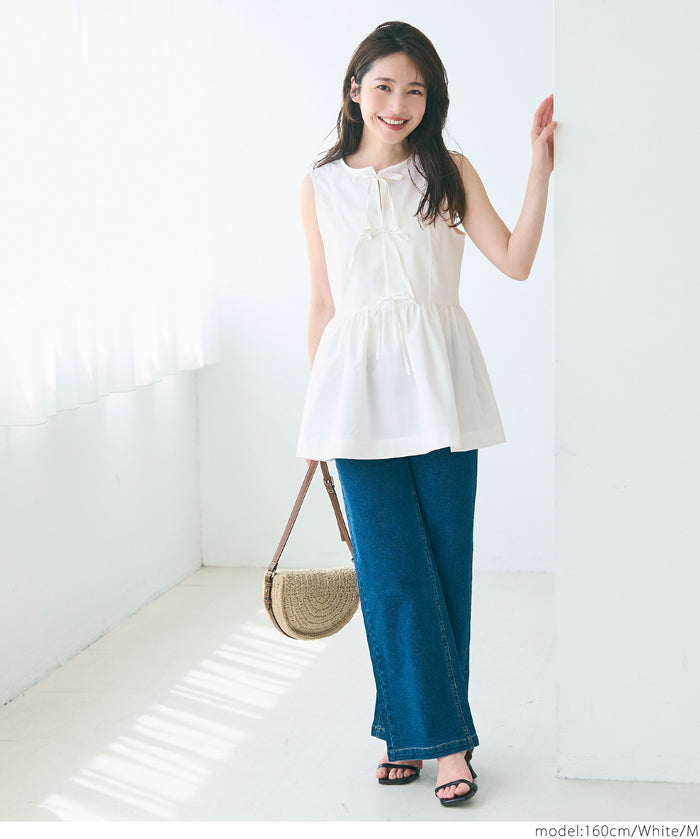 Bowknot Lotus Hem Waisted Sleeveless Vest