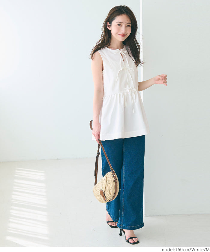 Bowknot Lotus Hem Waisted Sleeveless Vest