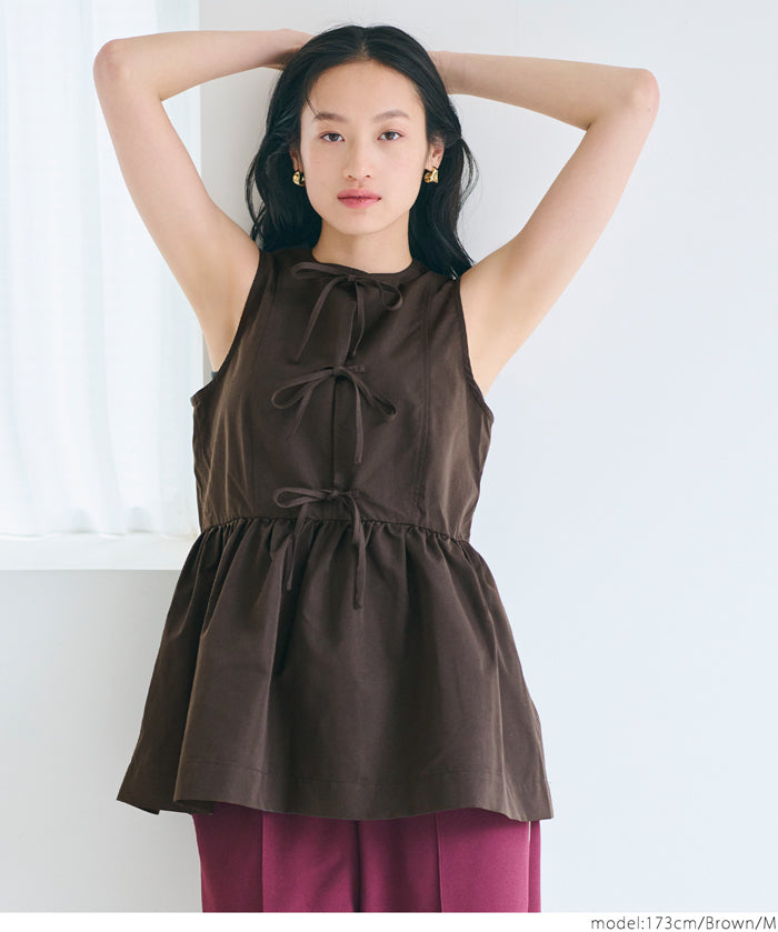 Bowknot Lotus Hem Waisted Sleeveless Vest