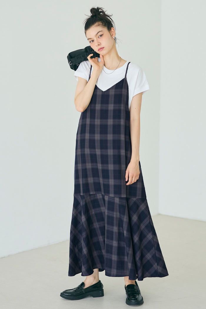 質感格紋細肩帶魚尾連身裙