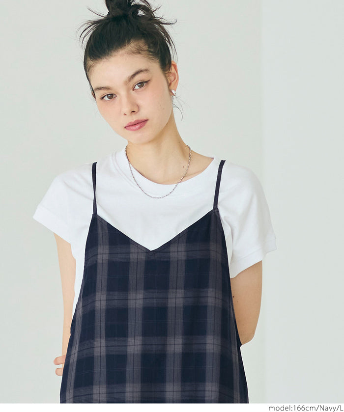 質感格紋細肩帶魚尾連身裙