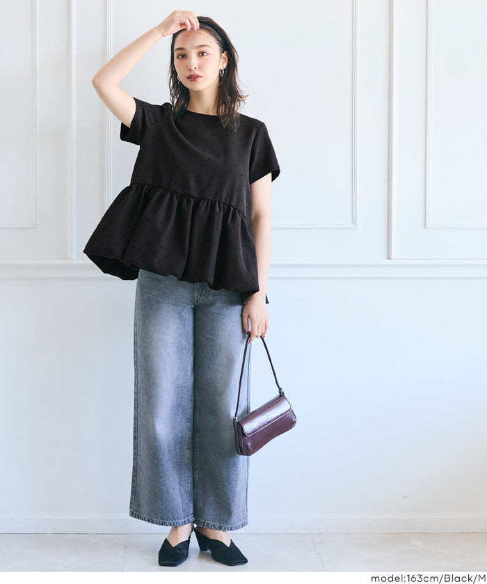 日系水玉短袖拼接娃娃上衣