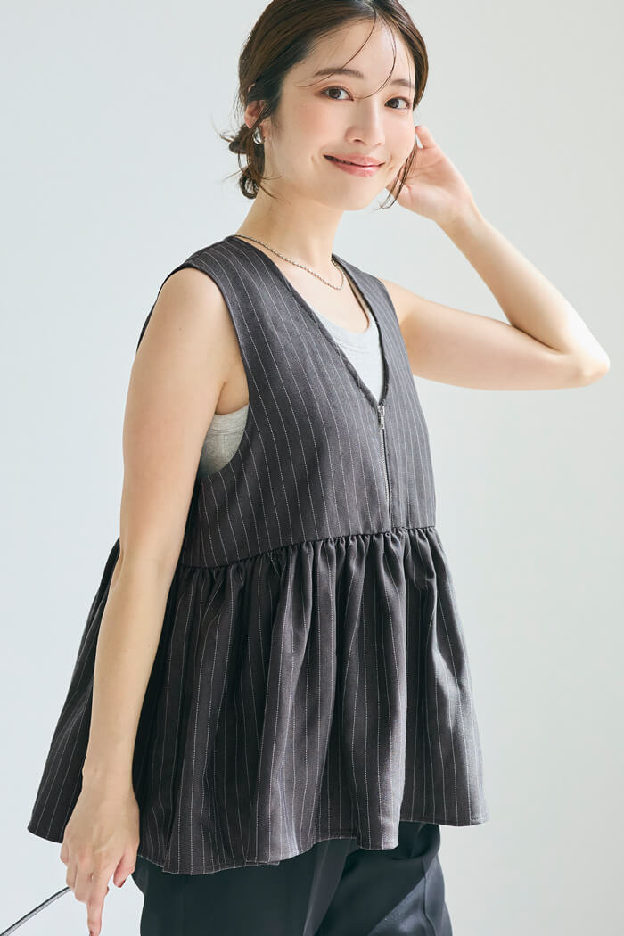 Japanese style V-neck wrinkled patchwork babydoll vest