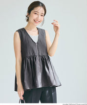 Japanese style V-neck wrinkled patchwork babydoll vest