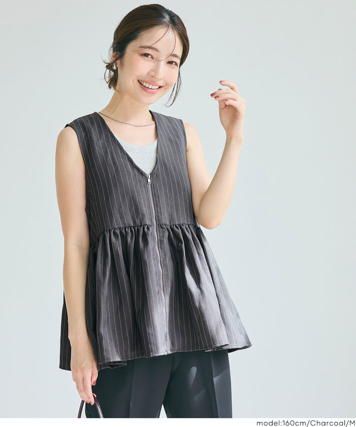 Japanese style V-neck wrinkled patchwork babydoll vest