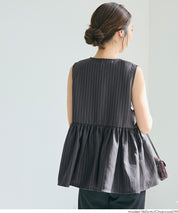 Japanese style V-neck wrinkled patchwork babydoll vest