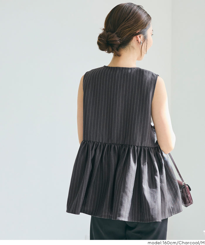 Japanese style V-neck wrinkled patchwork babydoll vest