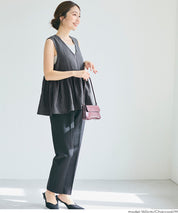 Japanese style V-neck wrinkled patchwork babydoll vest