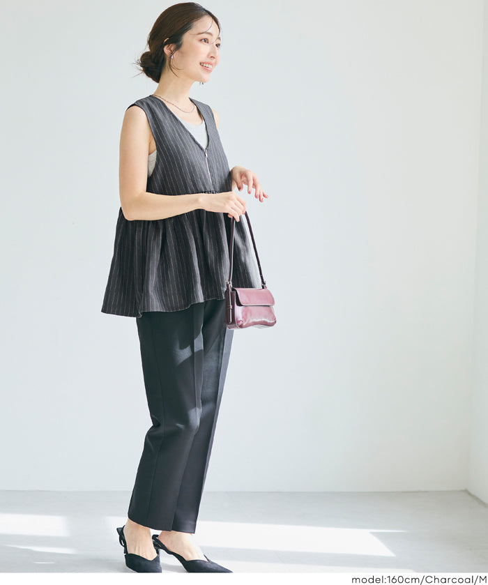 Japanese style V-neck wrinkled patchwork babydoll vest