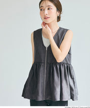 Japanese style V-neck wrinkled patchwork babydoll vest