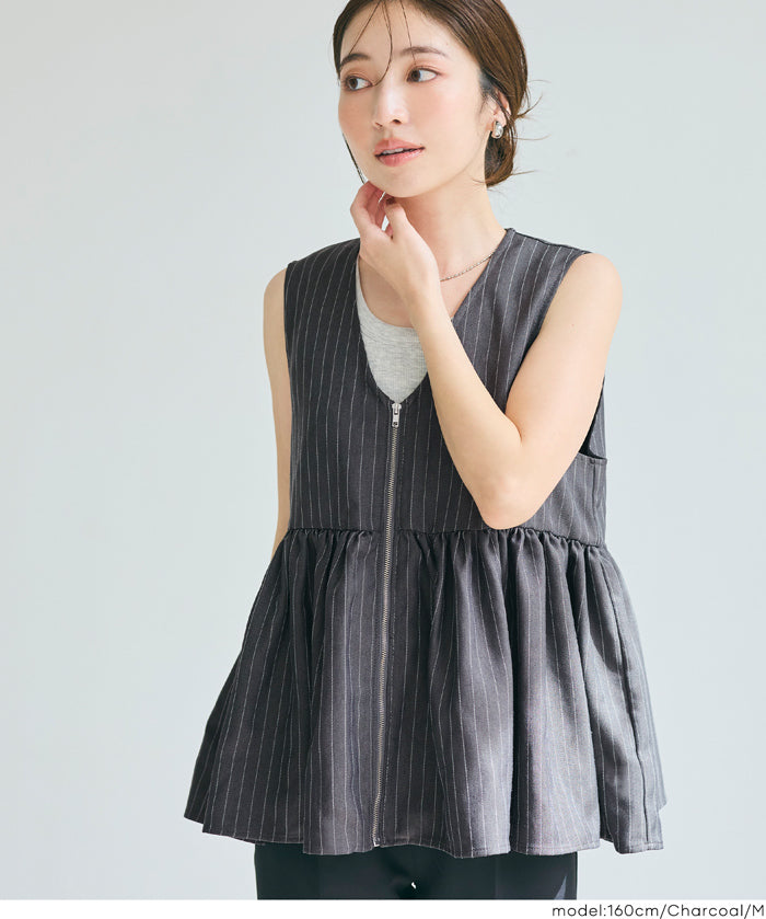 Japanese style V-neck wrinkled patchwork babydoll vest