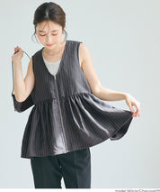 Japanese style V-neck wrinkled patchwork babydoll vest
