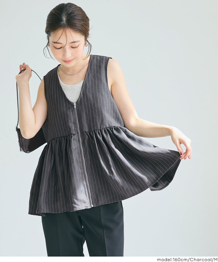 Japanese style V-neck wrinkled patchwork babydoll vest