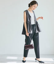 Japanese style V-neck wrinkled patchwork babydoll vest