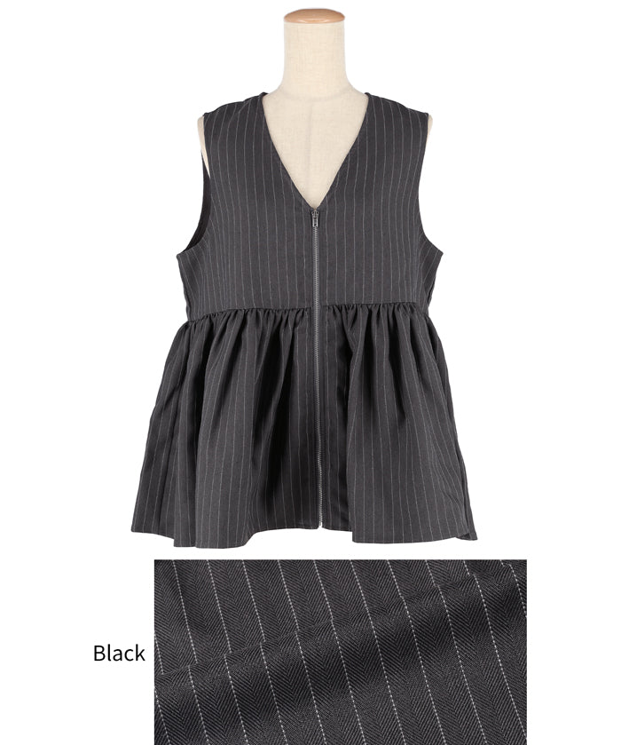 Japanese style V-neck wrinkled patchwork babydoll vest