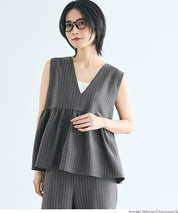 細直條紋V領娃娃背心