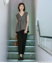 細直條紋V領娃娃背心