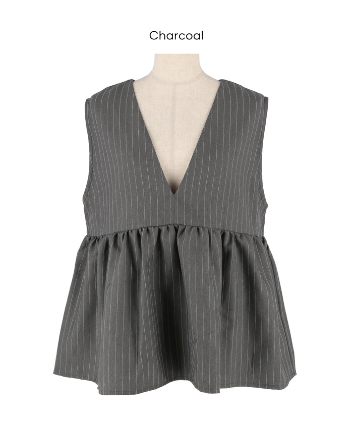 細直條紋V領娃娃背心