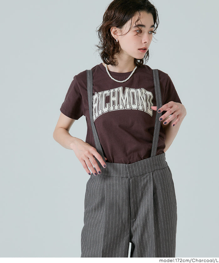 細直條紋英倫感2way吊帶褲