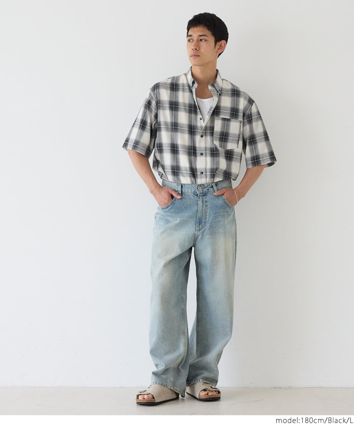 男裝格紋短袖襯衫