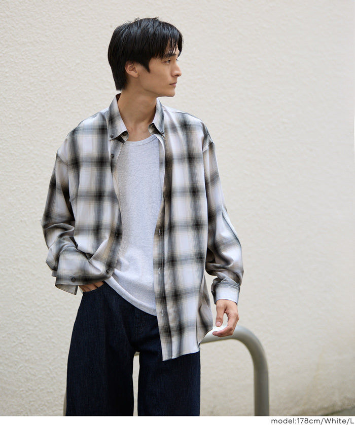 男裝格紋長袖襯衫