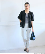 Japanese-style sheer puff sleeve pleated patchwork jacket