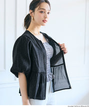 Japanese-style sheer puff sleeve pleated patchwork jacket