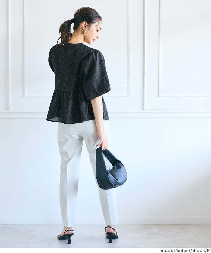 Japanese-style sheer puff sleeve pleated patchwork jacket