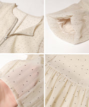 Japanese-style sheer puff sleeve pleated patchwork jacket