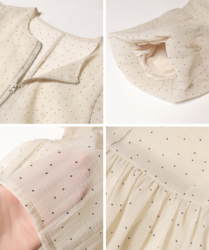 Japanese-style sheer puff sleeve pleated patchwork jacket