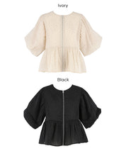 Japanese-style sheer puff sleeve pleated patchwork jacket