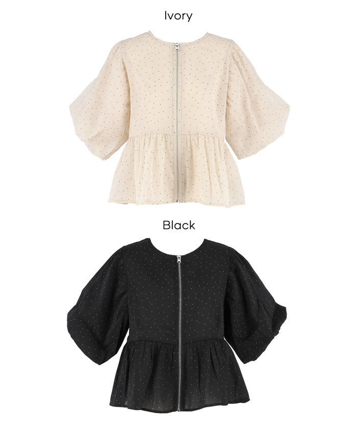 Japanese-style sheer puff sleeve pleated patchwork jacket