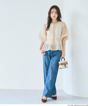 Japanese-style sheer puff sleeve pleated patchwork jacket