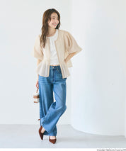 Japanese-style sheer puff sleeve pleated patchwork jacket